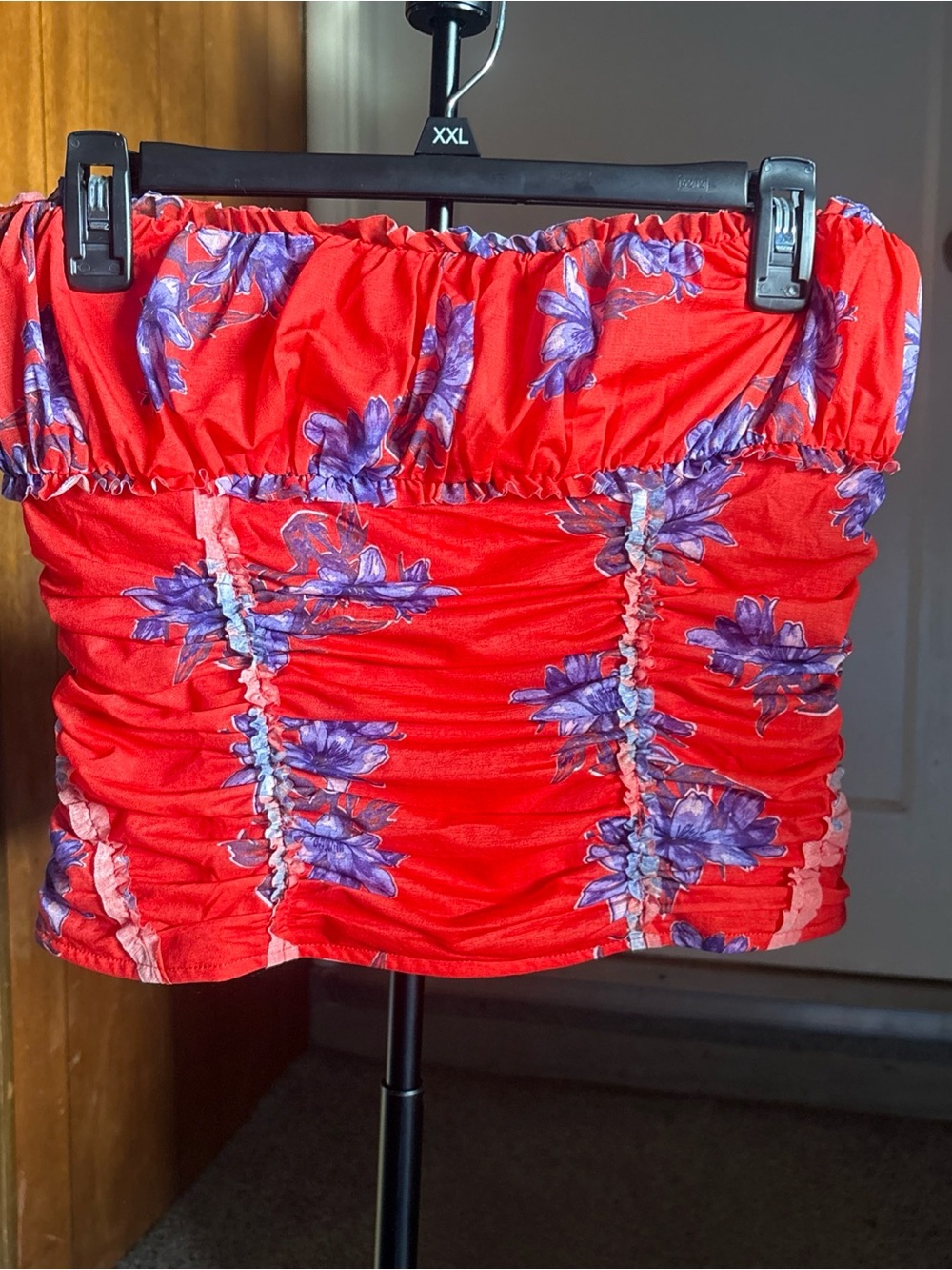Free People Scottie Printed Tube Top Red Floral Mesh Ruched Strapless M
